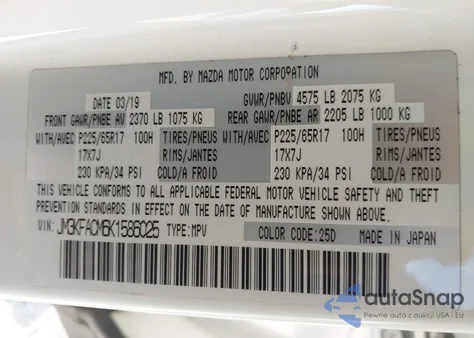 2019 Mazda Cx-5 Touring z USA, uszkodzony, nr VIN JM3KFACM6K1586025